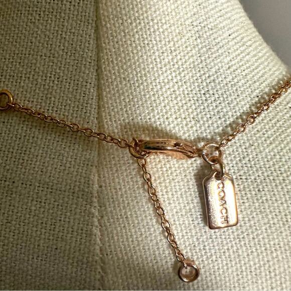 COACH Open Circle Round Stone Rose Gold Chain Necklace Designer Minimalist Retro - Picture 8 of 12
